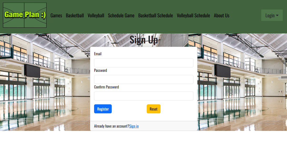 sign up page