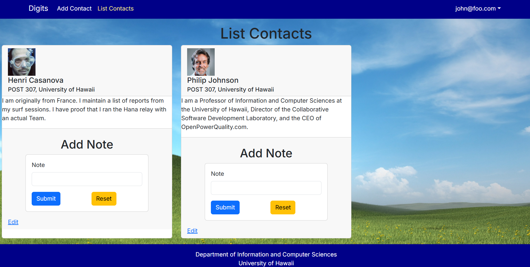 list contacts page